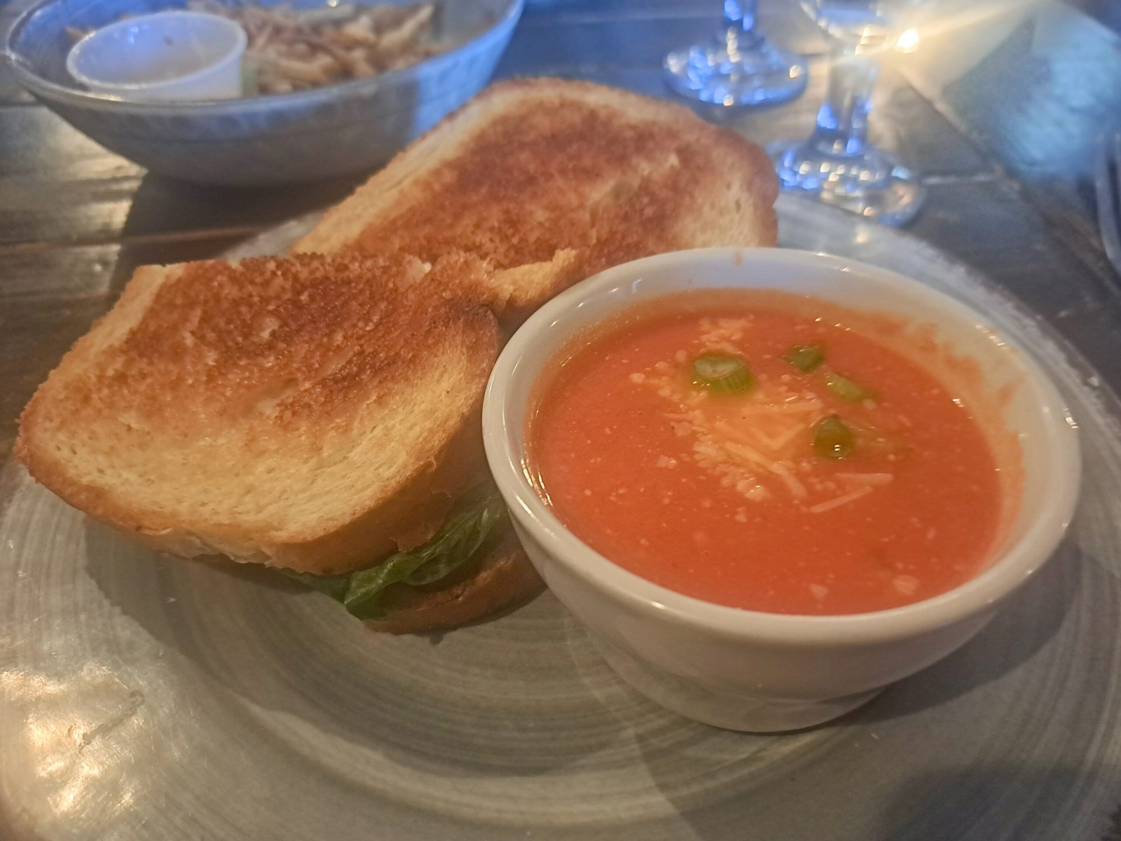 Blackened grouper BLT and tomato soup