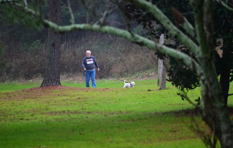 Fairhope resident Felix Bean walks with Salty at a city park