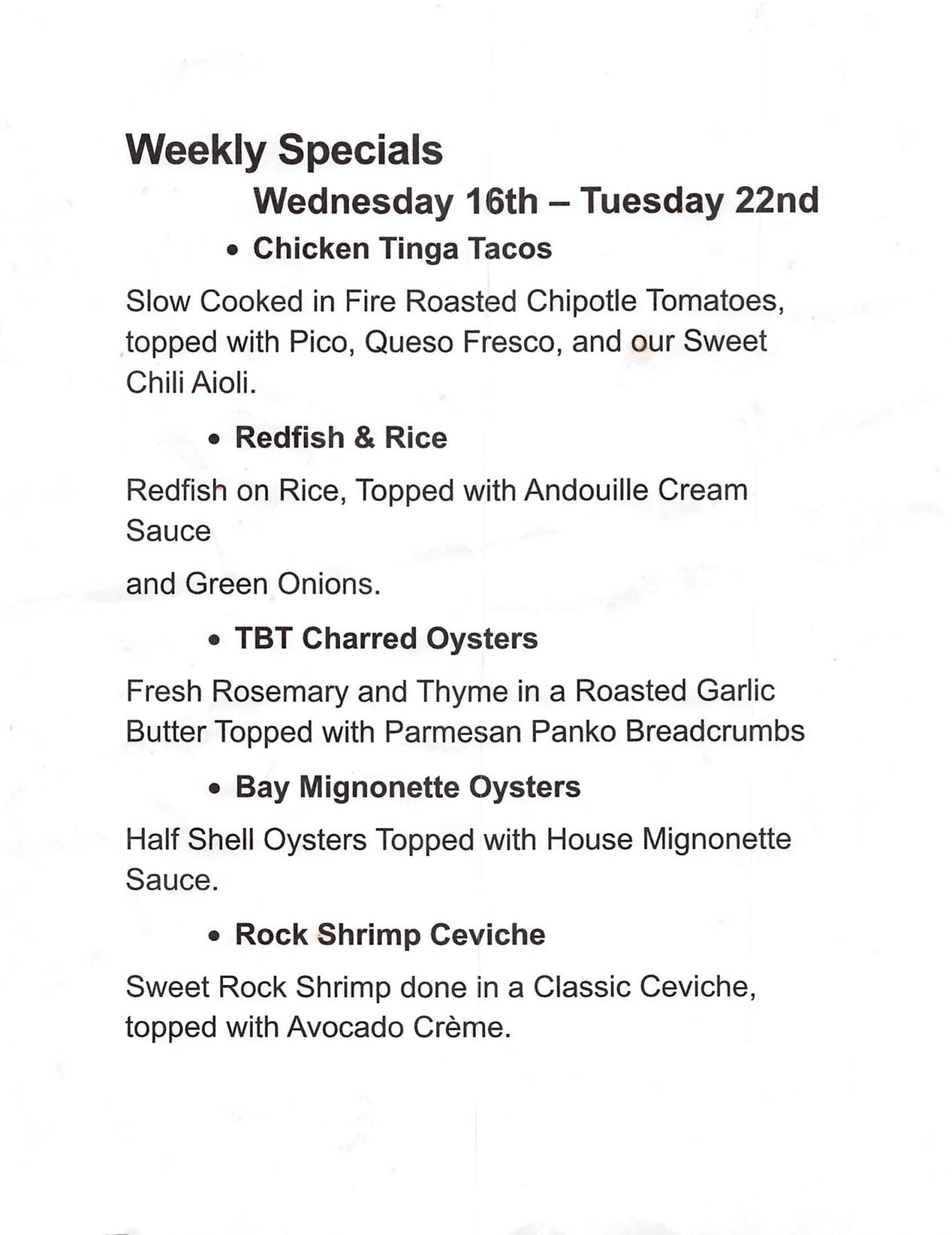 Weekly specials