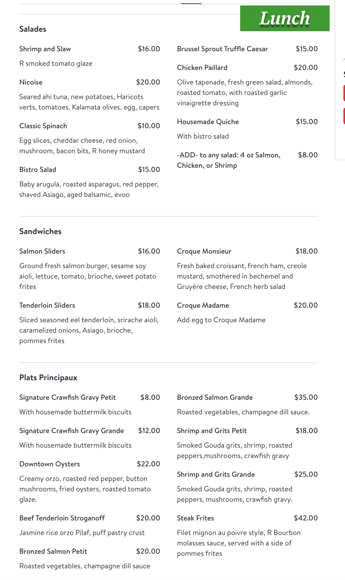 Lunch menu - R Bistro in Fairhope