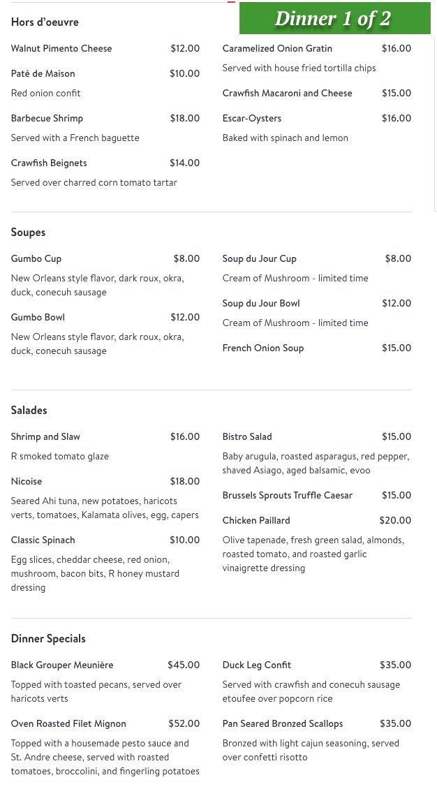 Dinner Menu - R Bistro in Fairhope