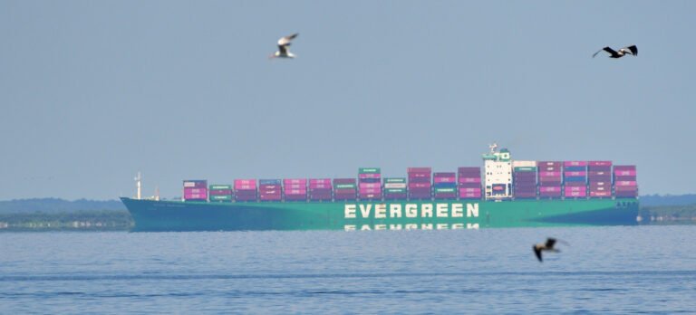 The container ship Ever Superb sails through Mobile Bay JUL 31 2025.