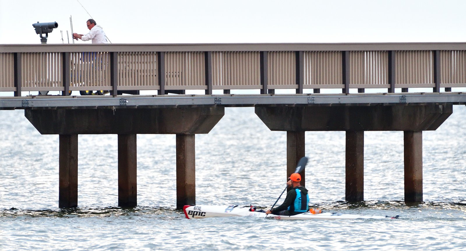 Paddle race contestant Jake VanLue approaches the Fairhope pier OCT 11 2025.