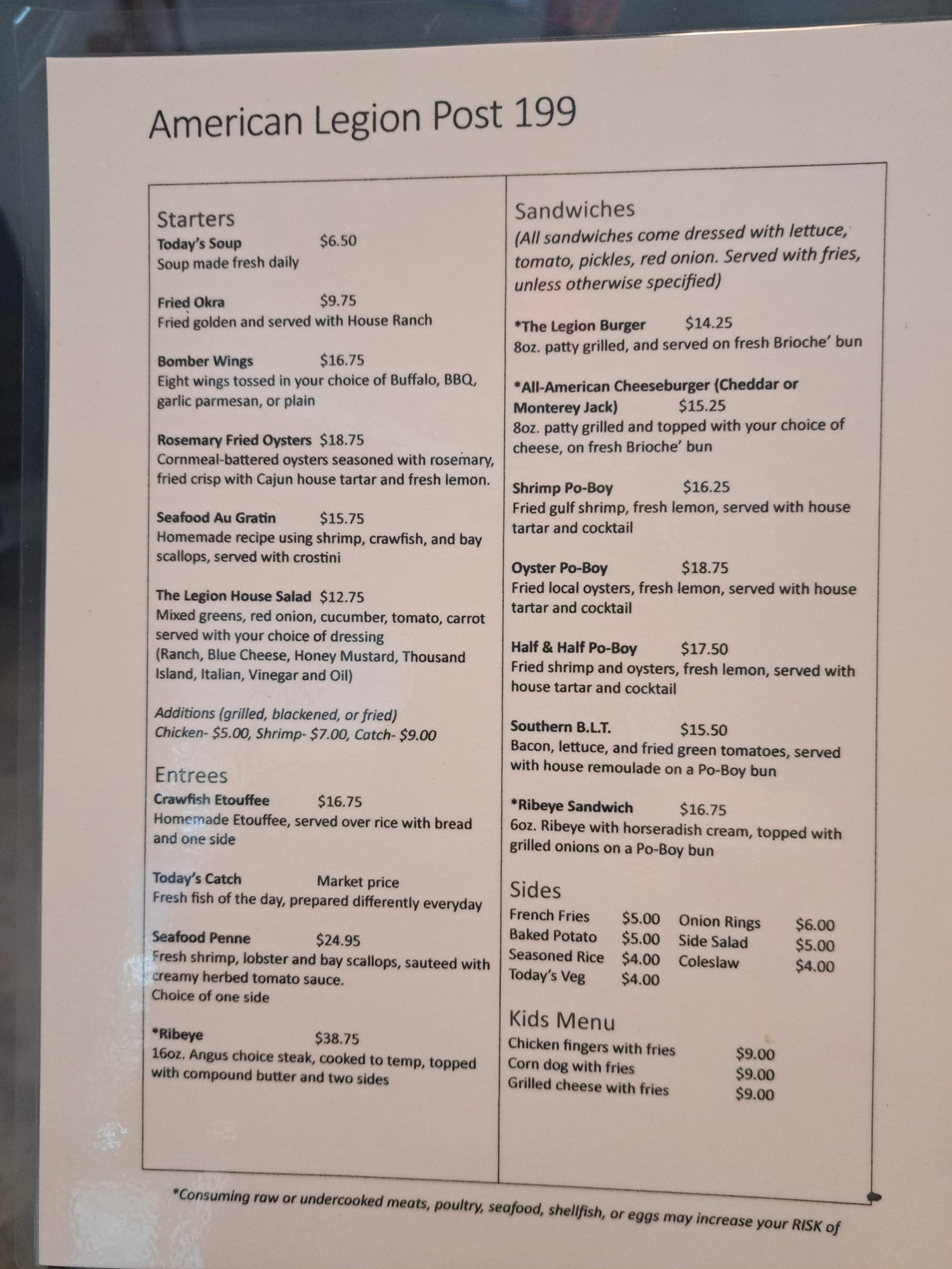 Lots of options on the menu for Fairhope American Legion Post 199's new restaurant