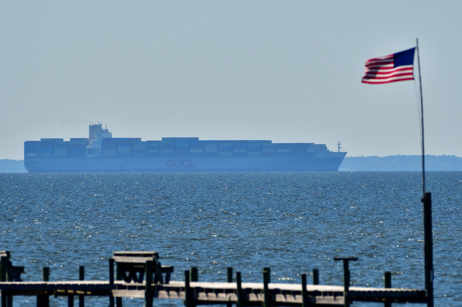 OOCL Washington, a 1,059 foot container ship, arrives in Mobile NOV 2nd 2025