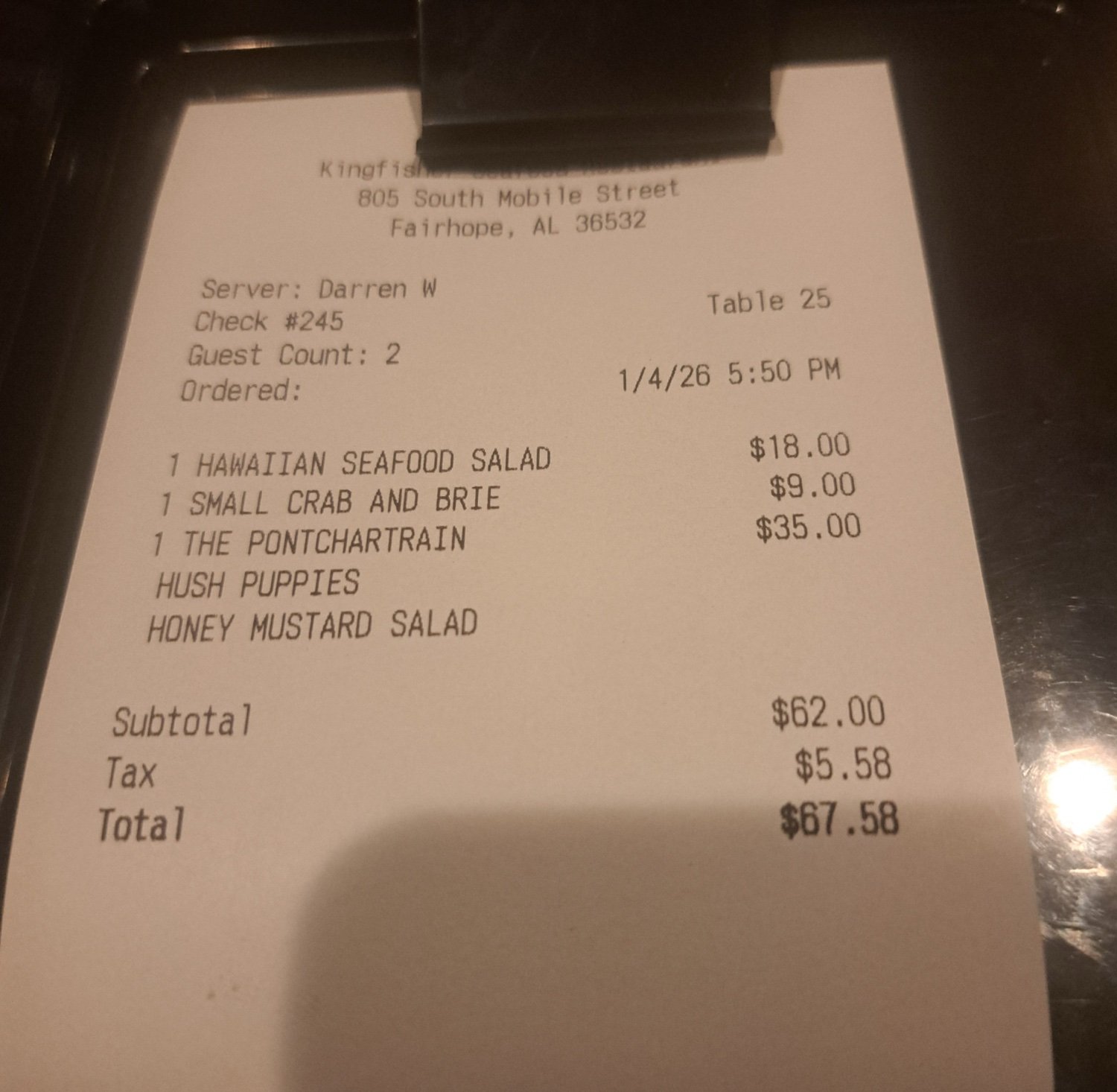 Kingfisher Seafood restaurant in Fairhope, Alabama