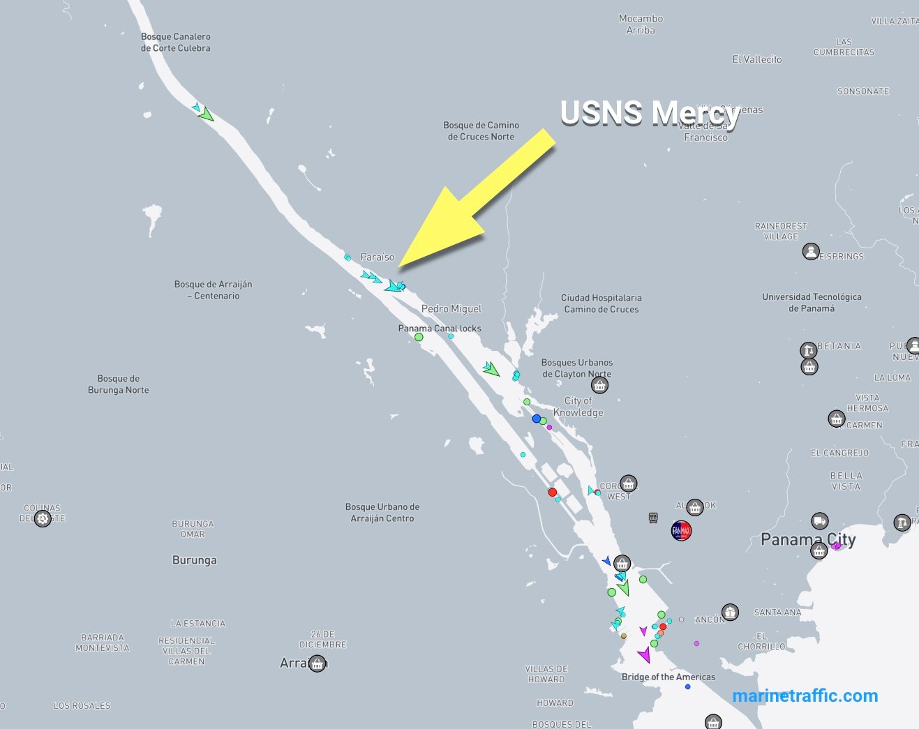 US Navy hospital ship Mercy transits the Panama Canal MAR 02 2026