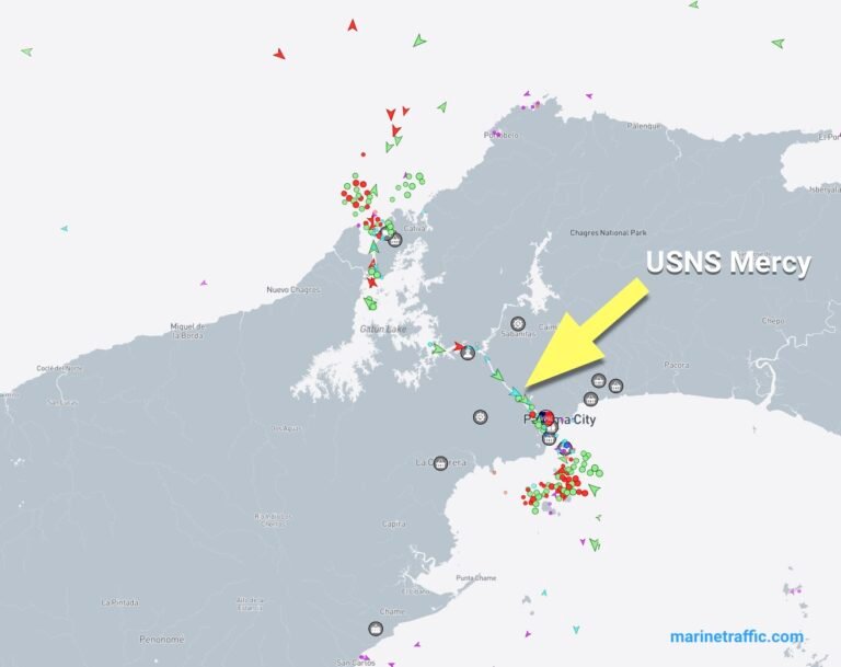 US Navy hospital ship Mercy transits the Panama Canal MAR 02 2026