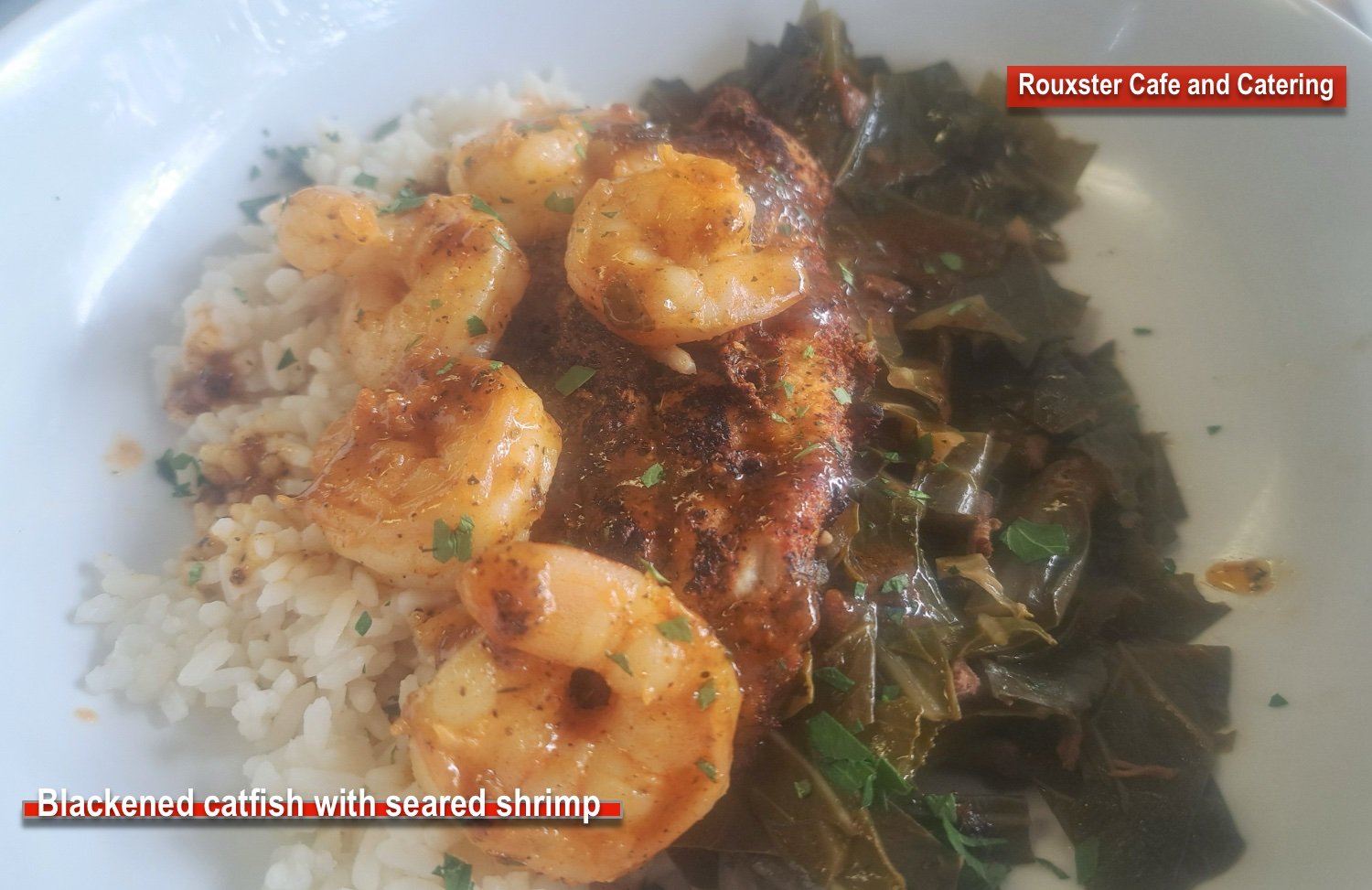 Blackened catfish with shrimp from Rouxster in Fairhope, AL