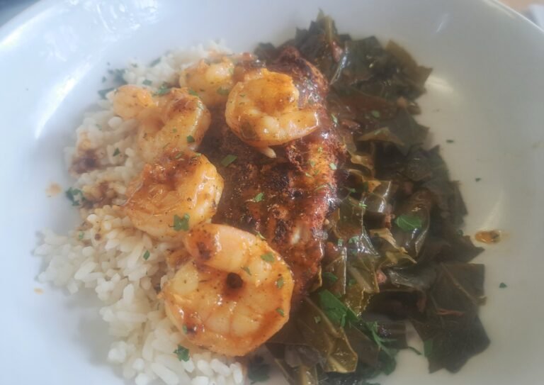 Blackened catfish with shrimp from Rouxster in Fairhope, AL