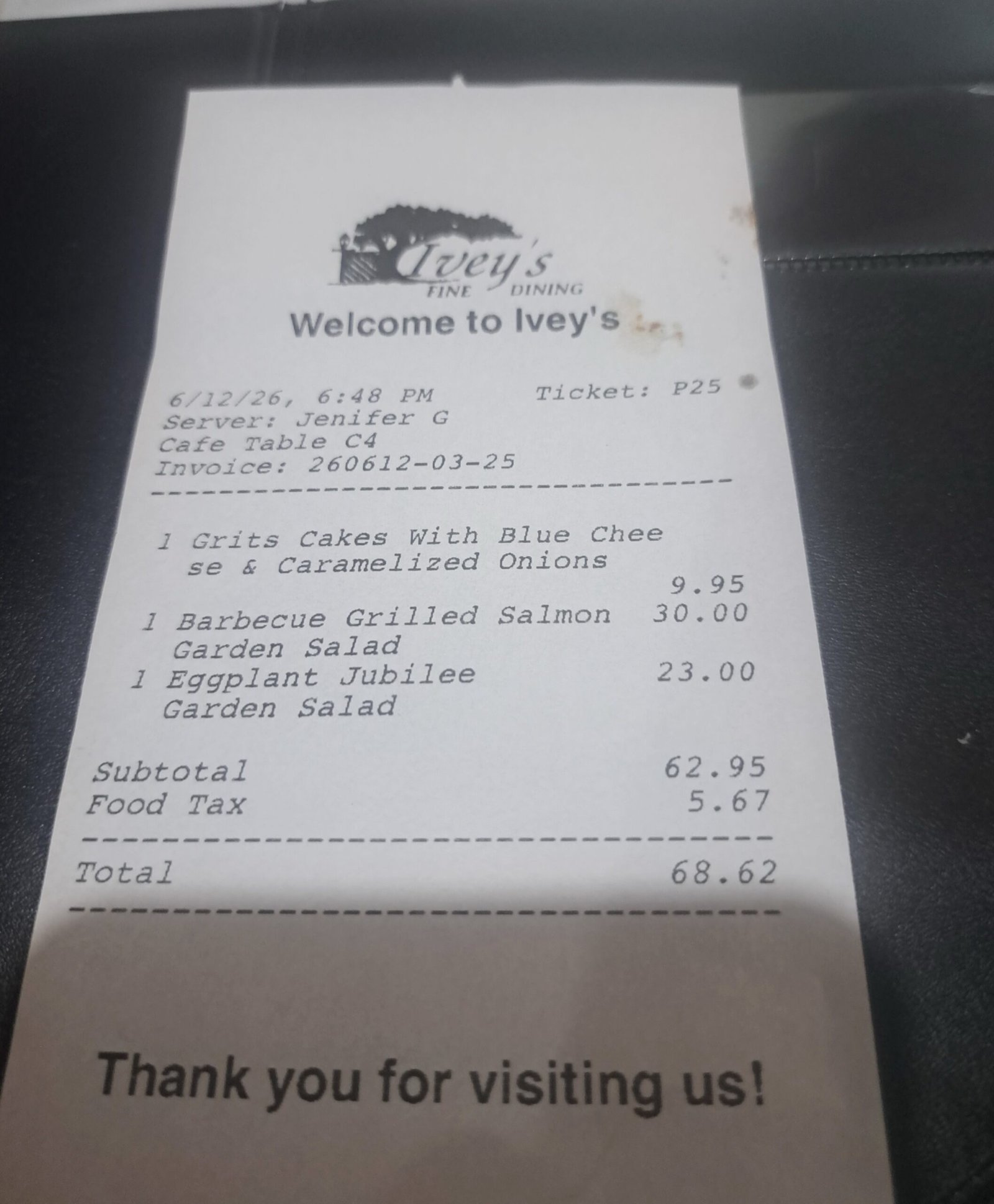 Receipt from Ivey's in Robertsdale AL