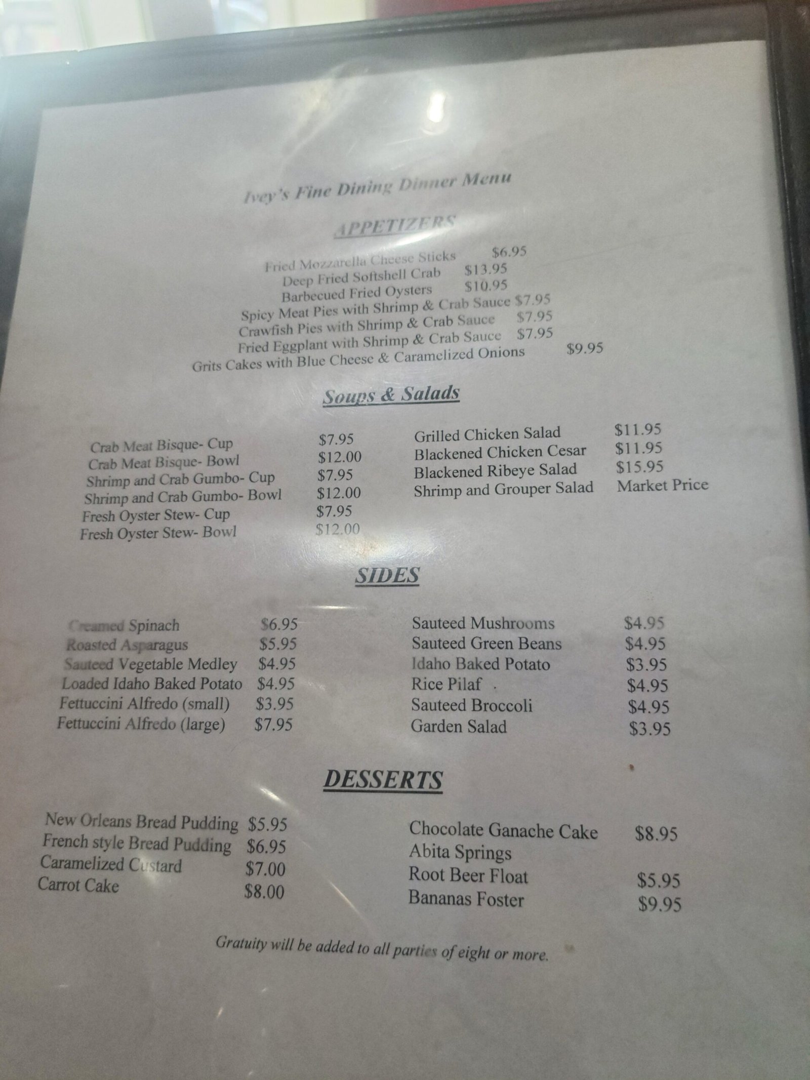 Menu at Ivey's in Robertsdale AL