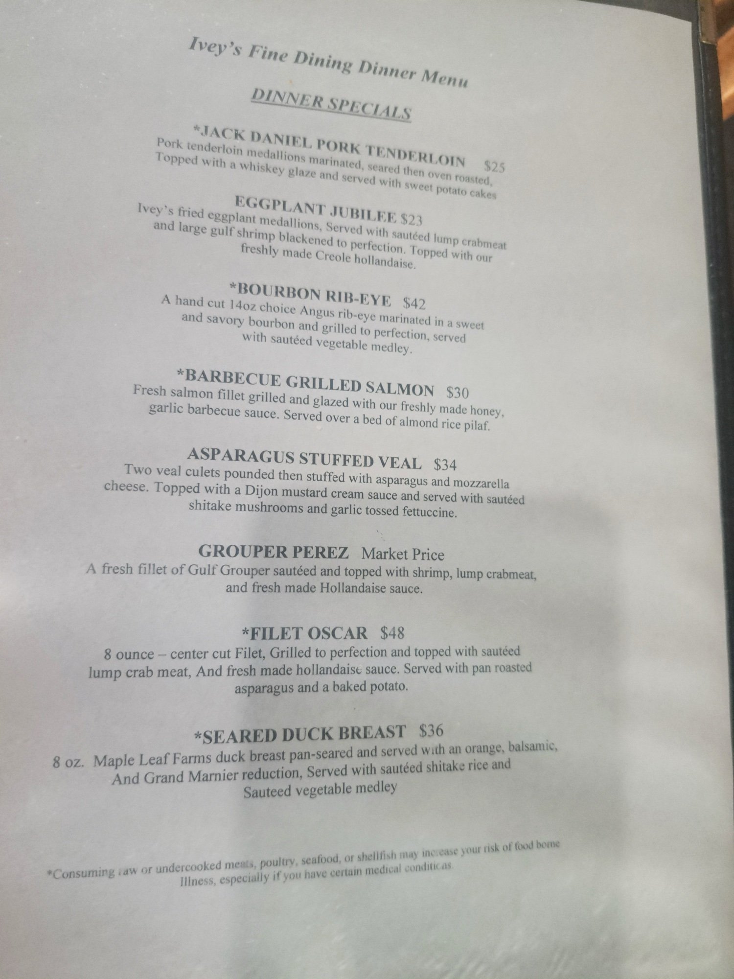 Menu at Ivey's in Robertsdale AL
